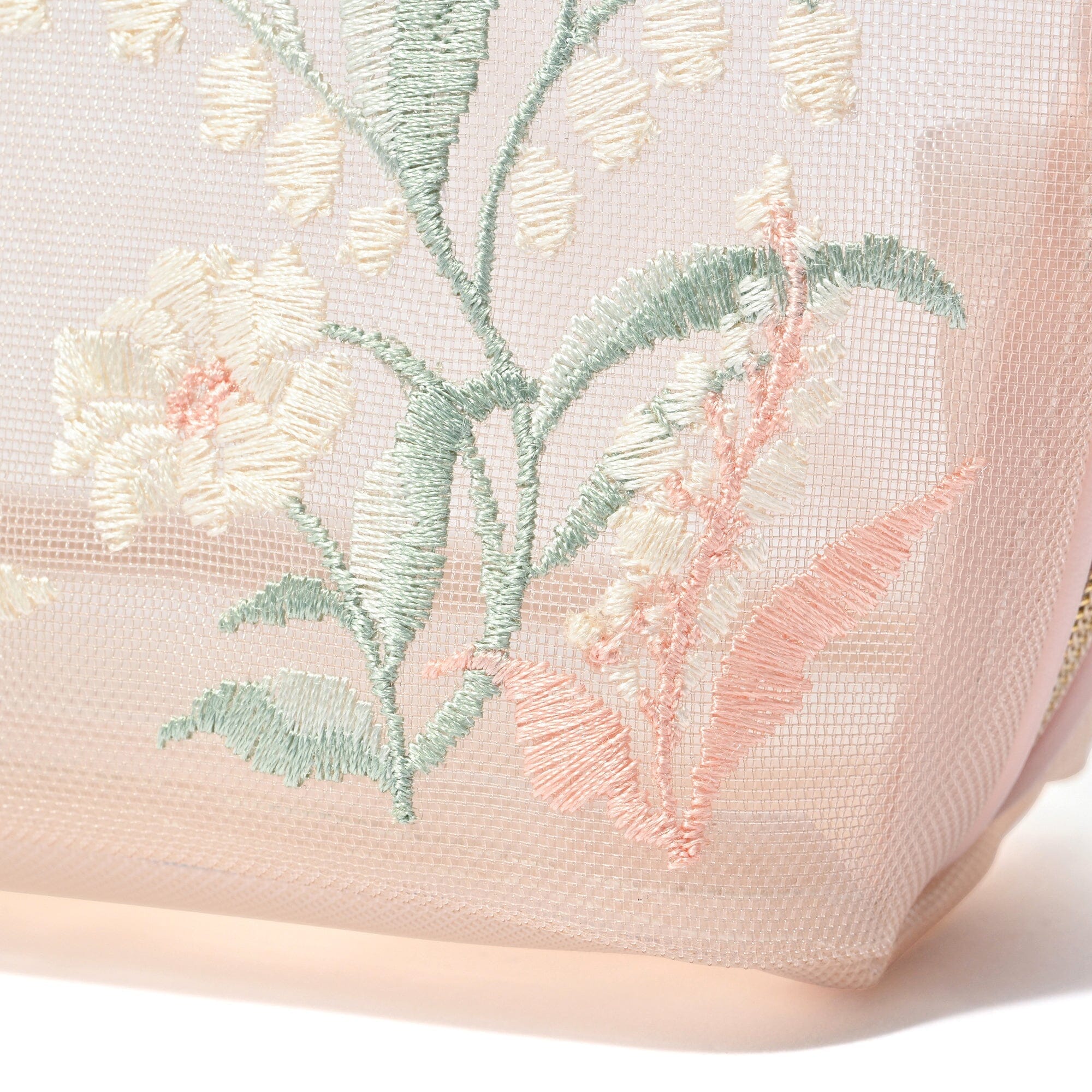 Mesh Embroidery Pouch Small Pink