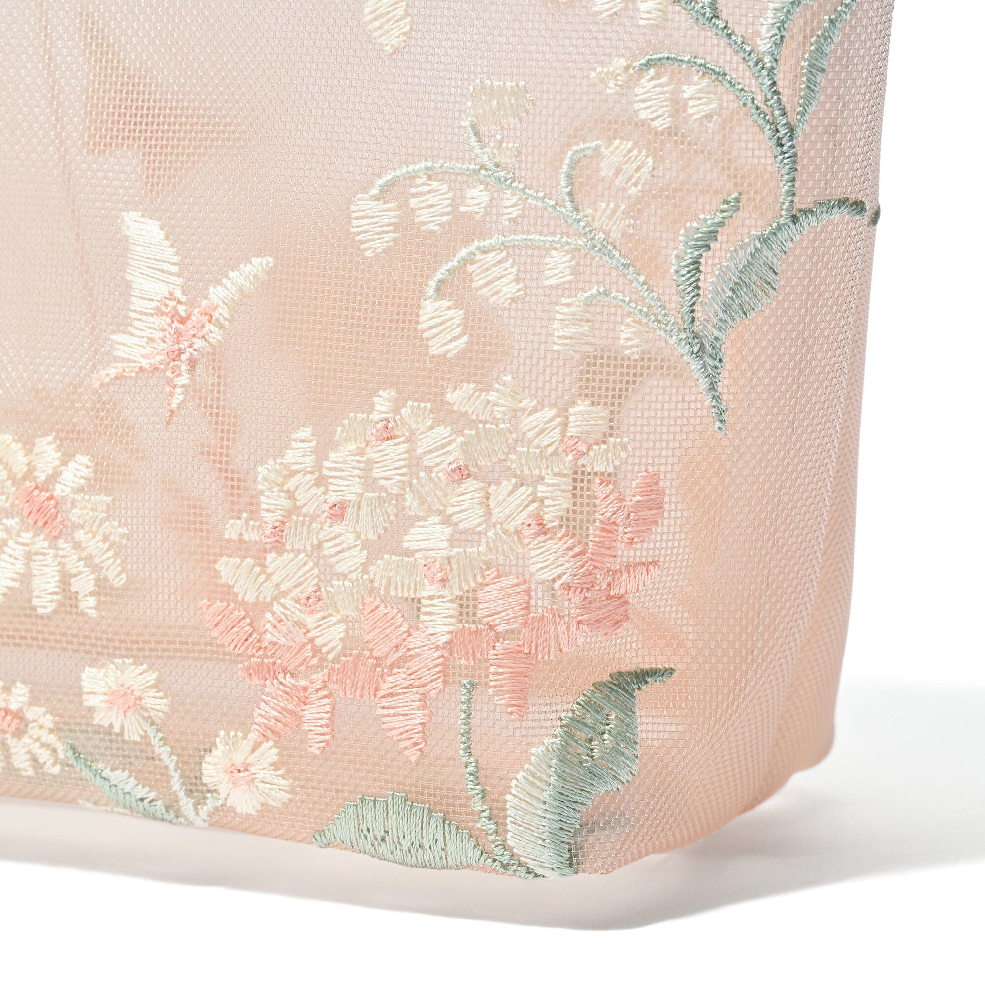 Mesh Embroidery Pouch Large Pink