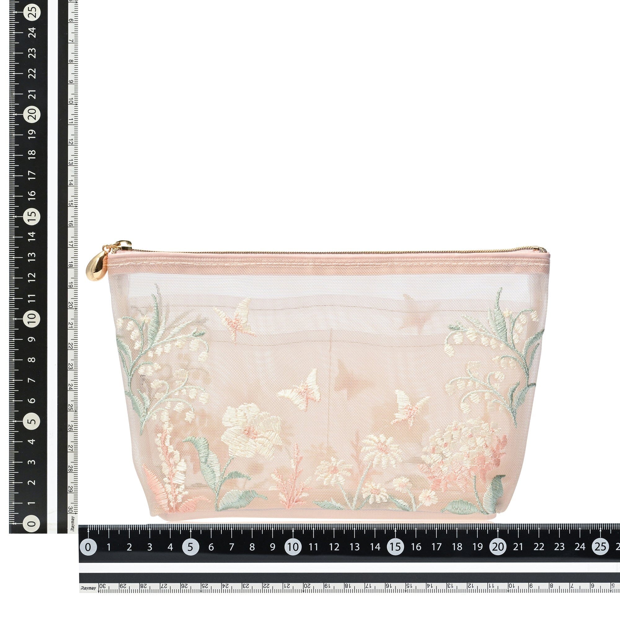Mesh Embroidery Pouch Large Pink