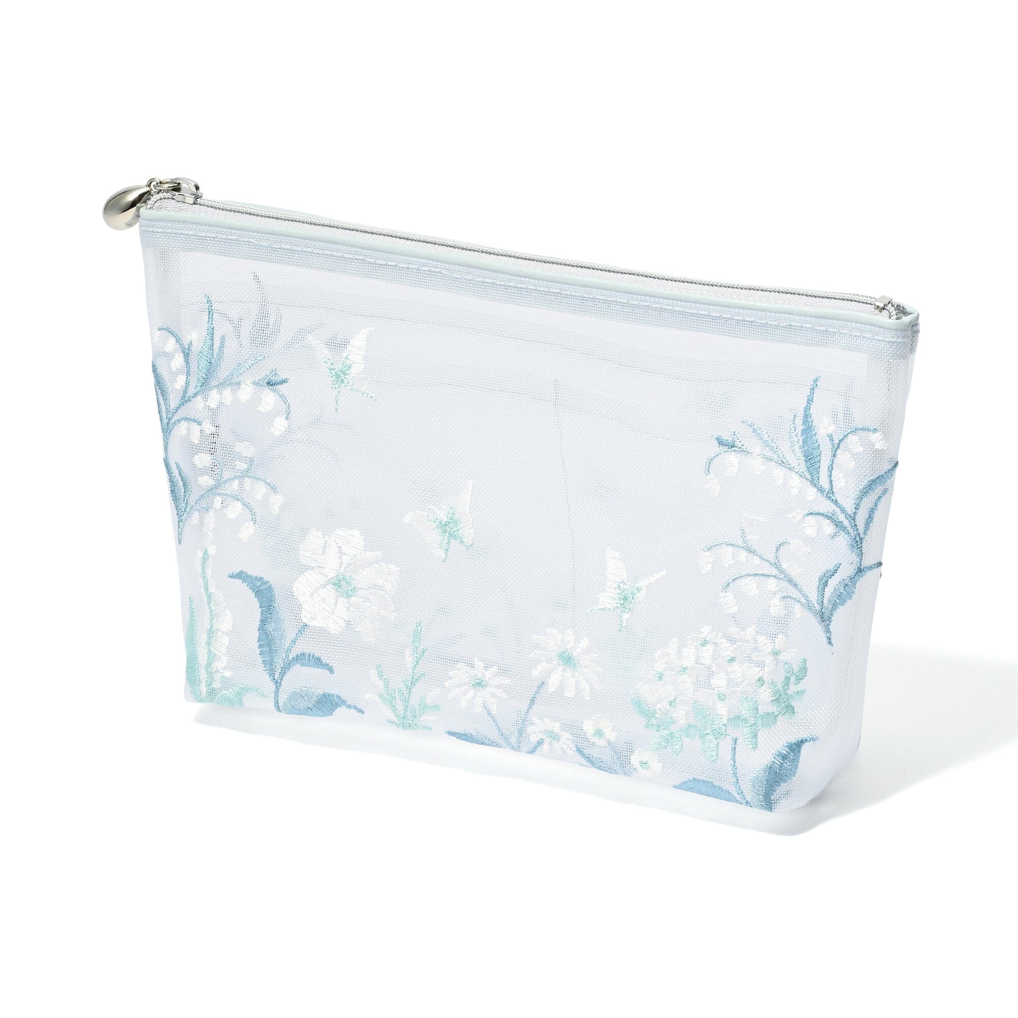 Mesh Embroidery Pouch Large Light Blue