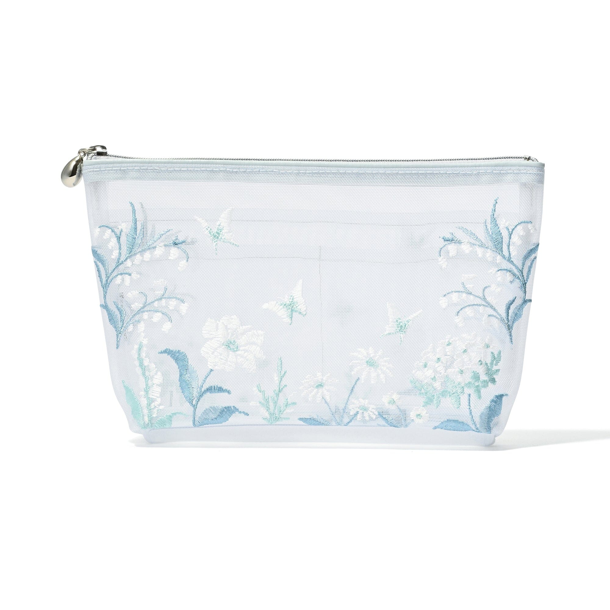 Mesh Embroidery Pouch Large Light Blue