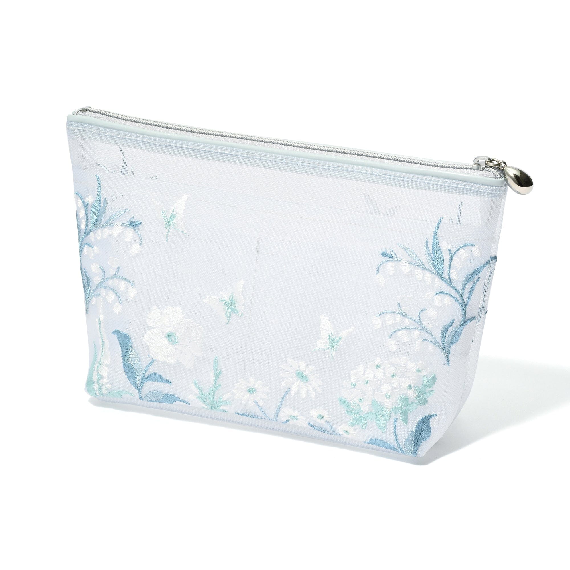 Mesh Embroidery Pouch Large Light Blue