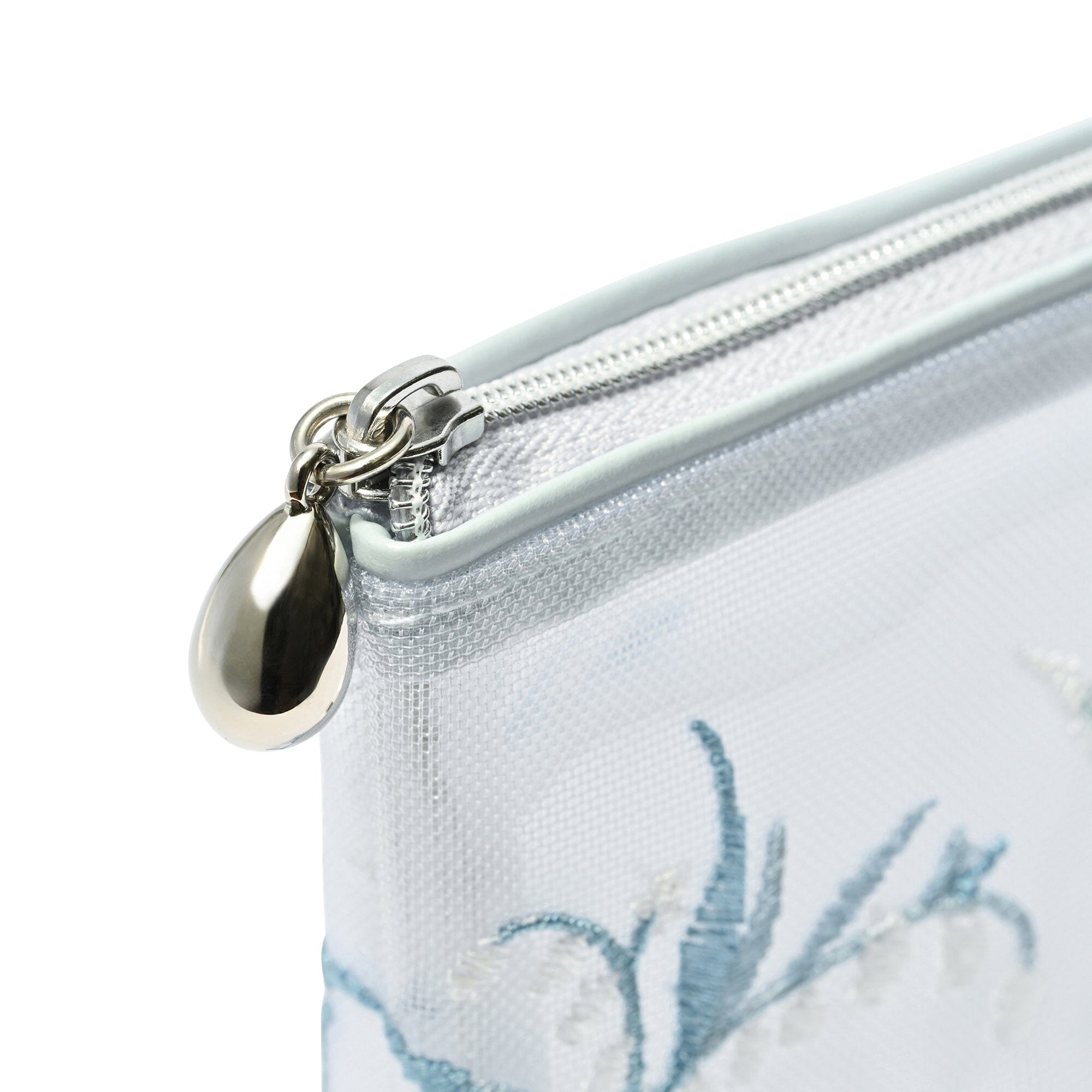 Mesh Embroidery Pouch Large Light Blue