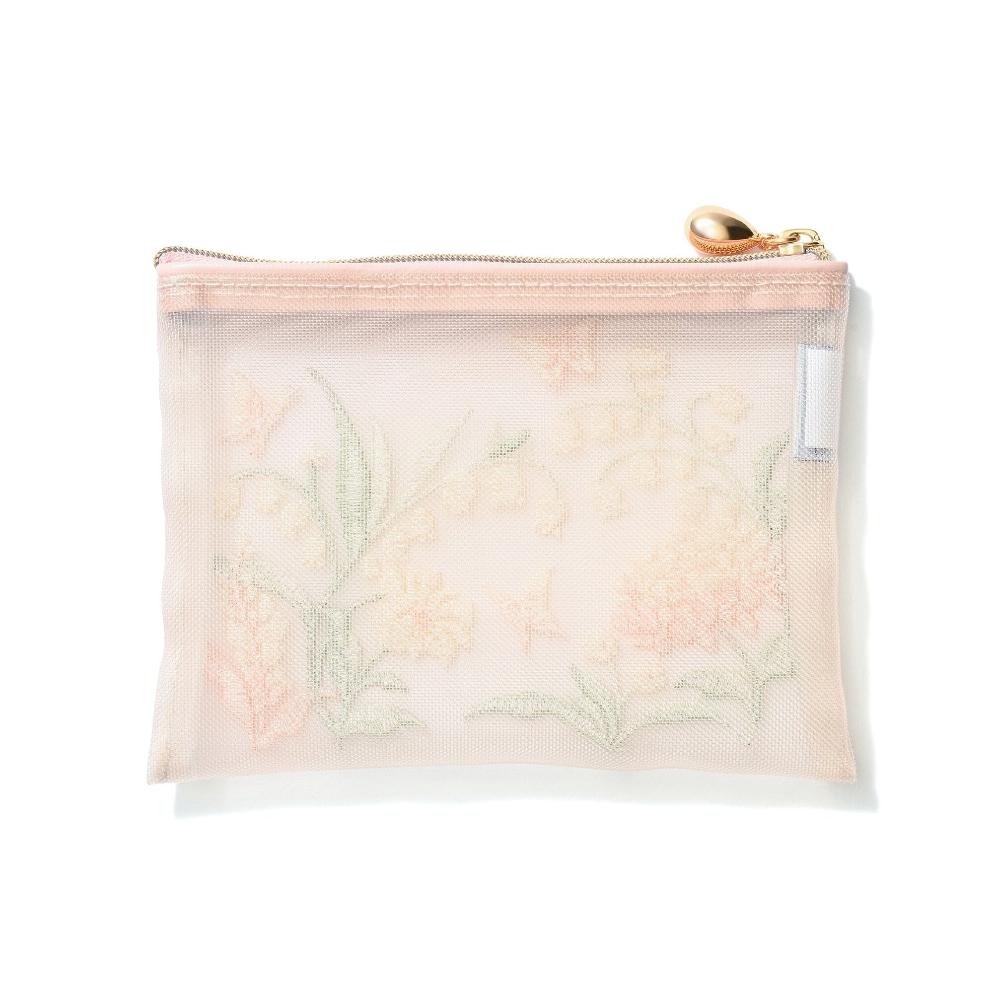 Mesh Embroidery Mini Flat Pouch Pink