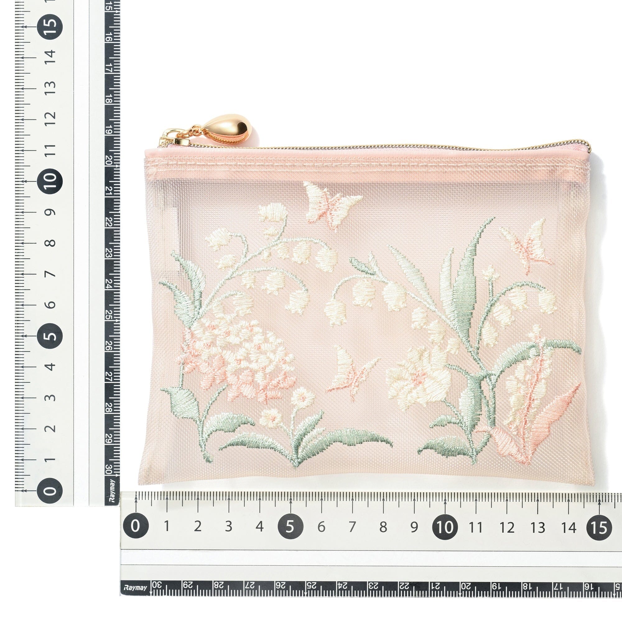Mesh Embroidery Mini Flat Pouch Pink