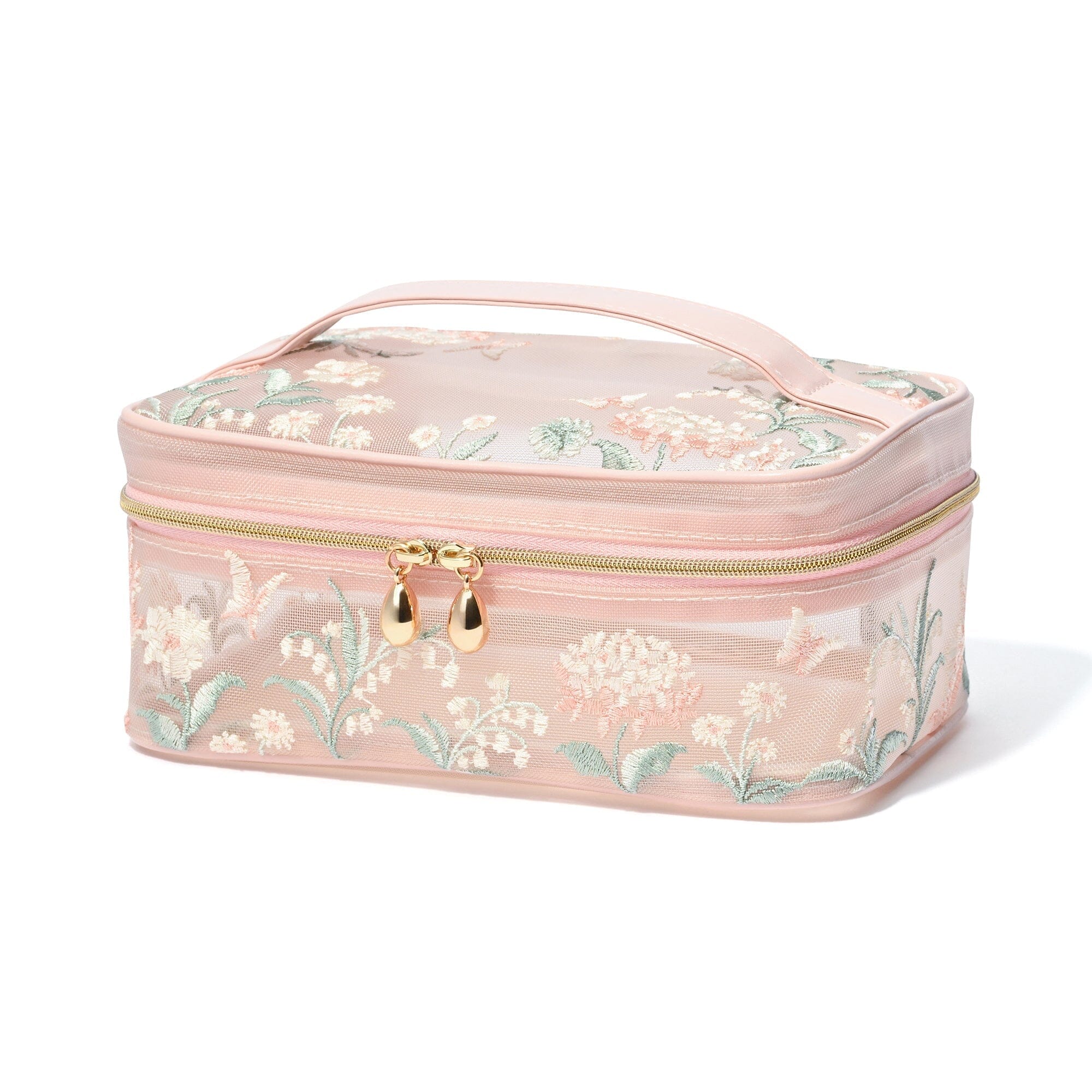 Mesh Embroidery Vanity Pouch Small Pink