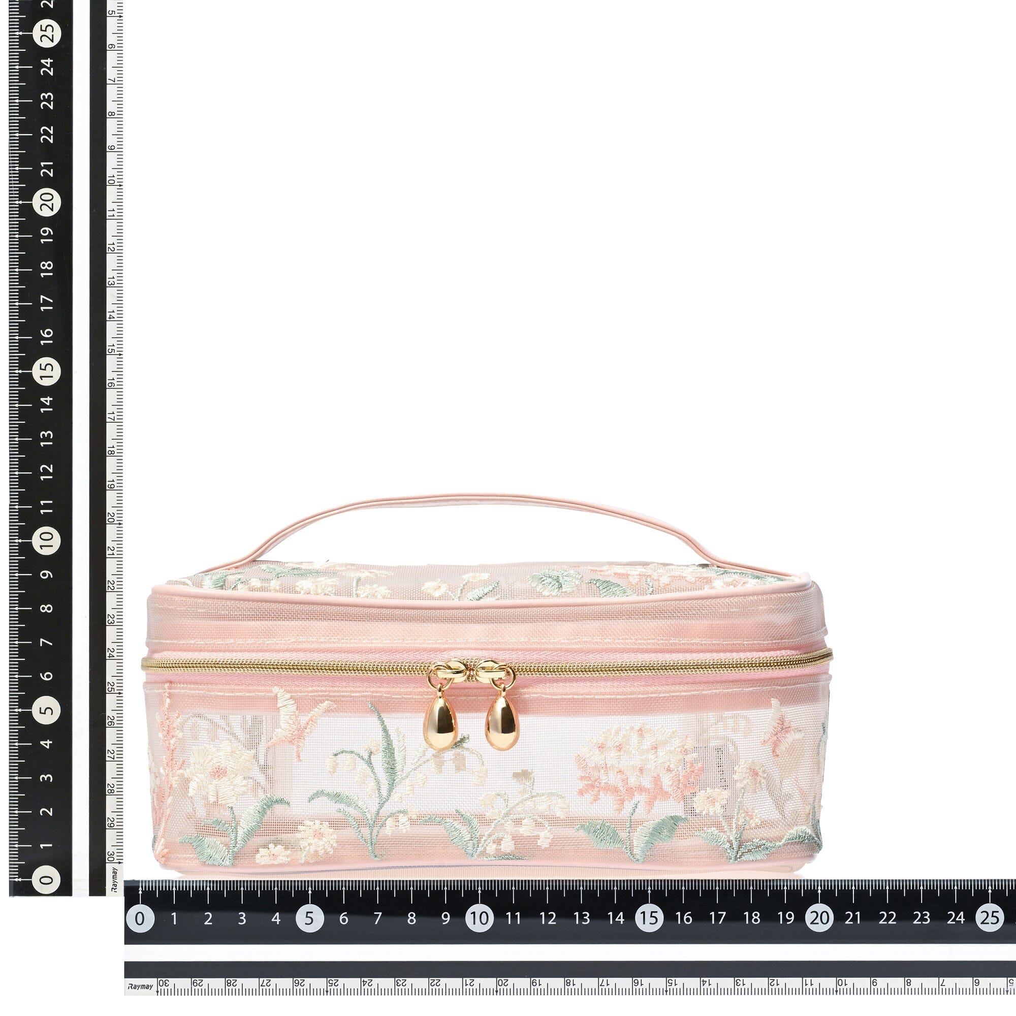 Mesh Embroidery Vanity Pouch Small Pink