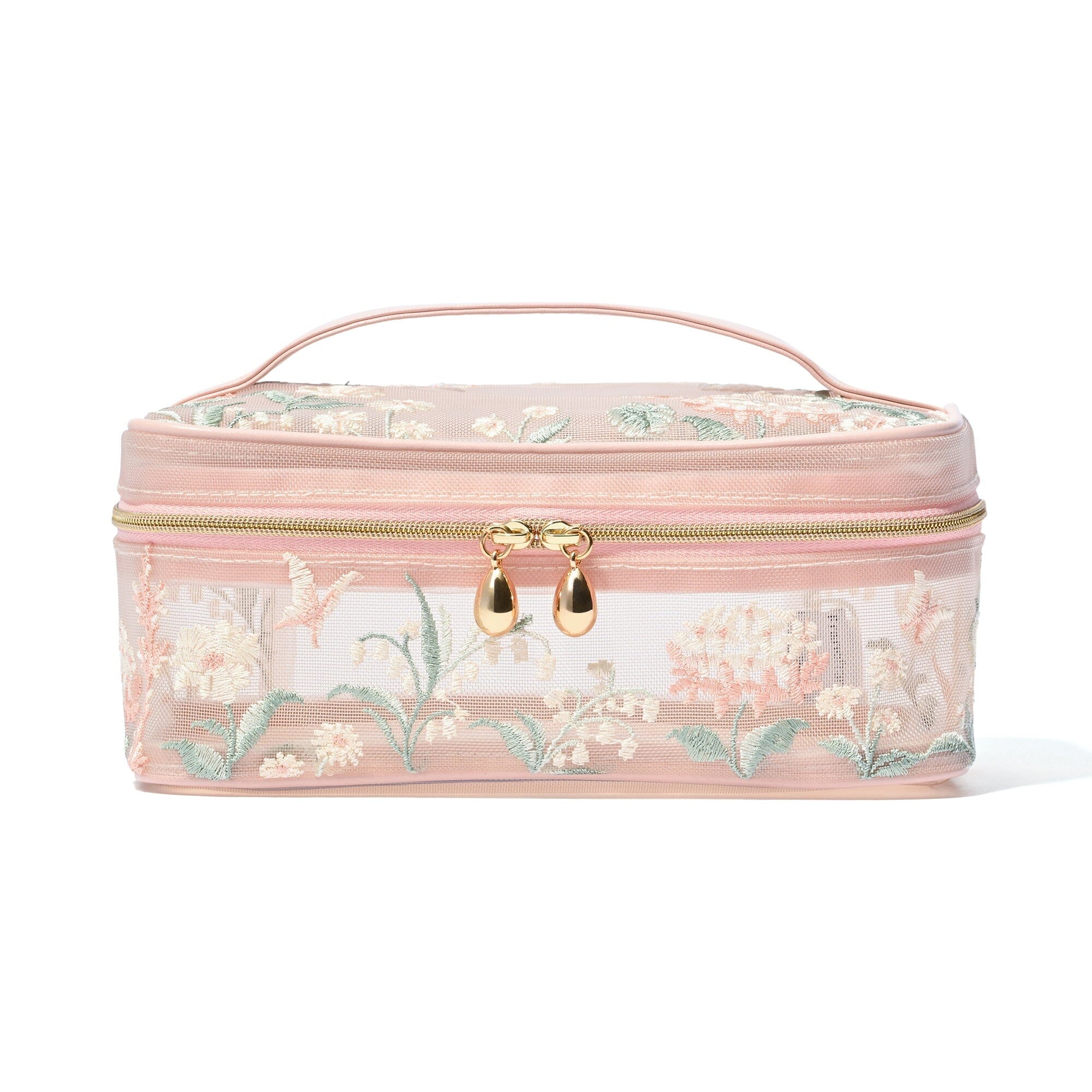 Mesh Embroidery Vanity Pouch Small Pink