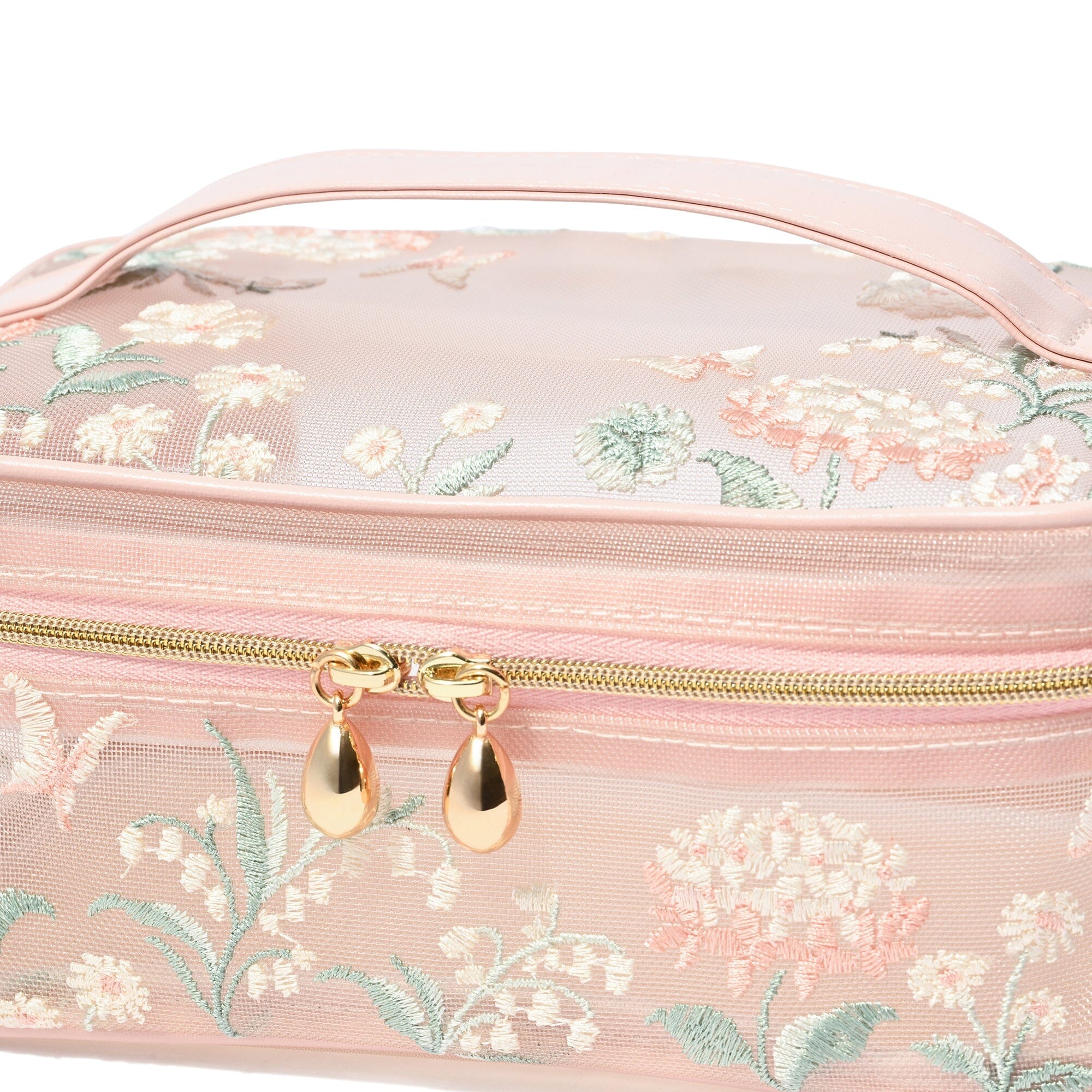 Mesh Embroidery Vanity Pouch Small Pink