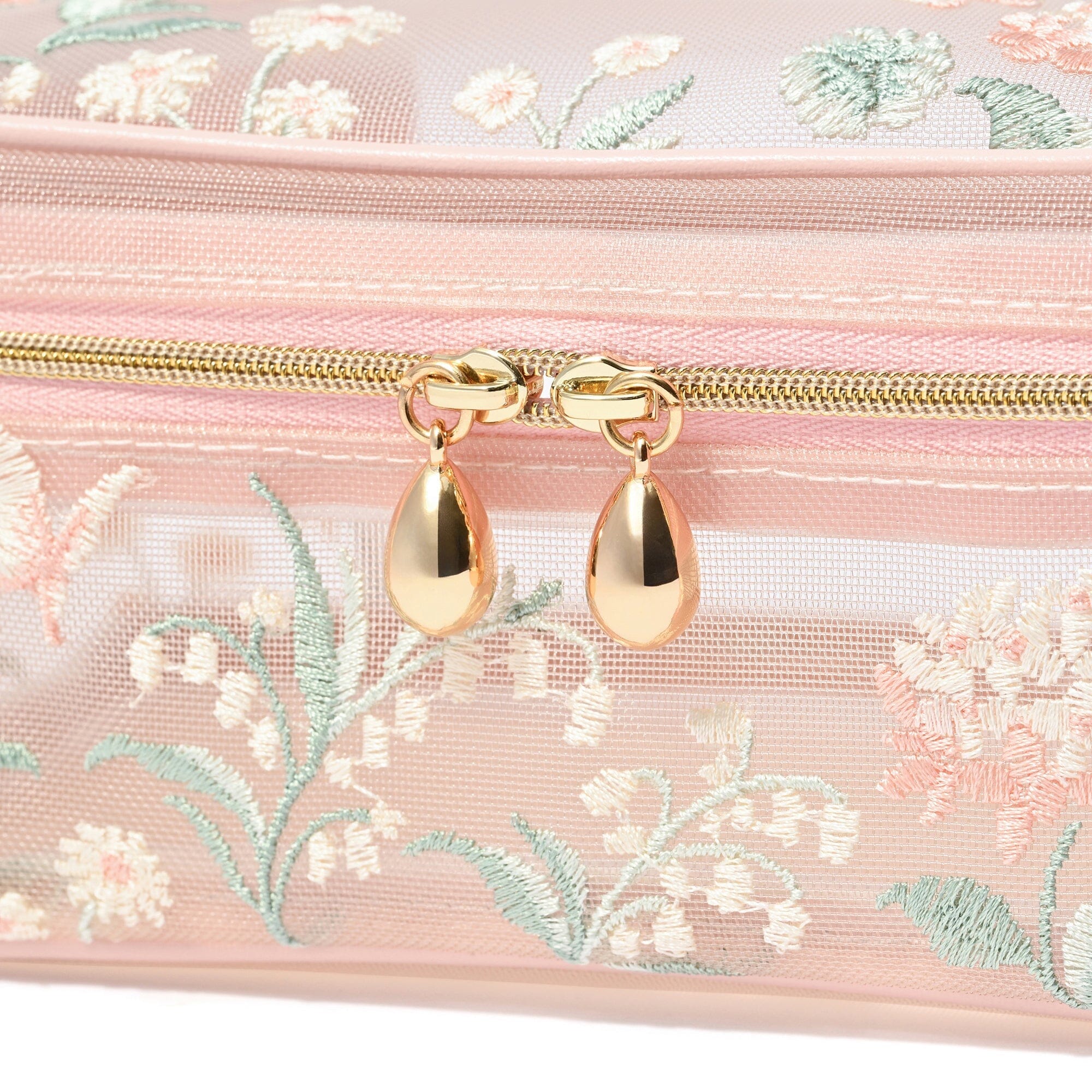 Mesh Embroidery Vanity Pouch Small Pink