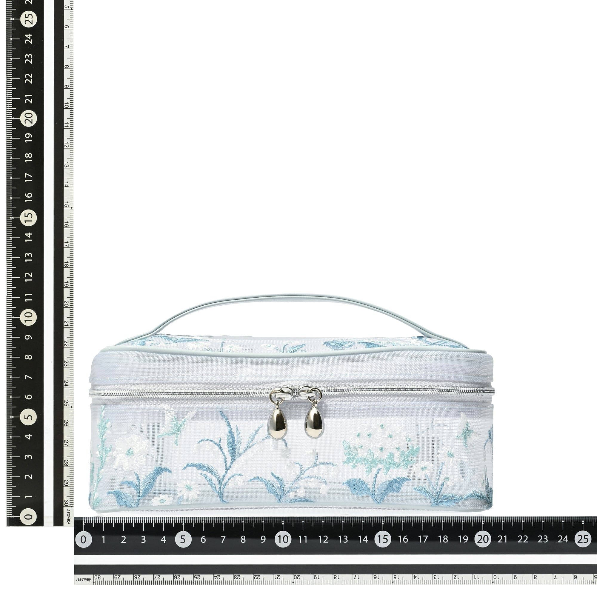 Mesh Embroidery Vanity Pouch Small Light Blue