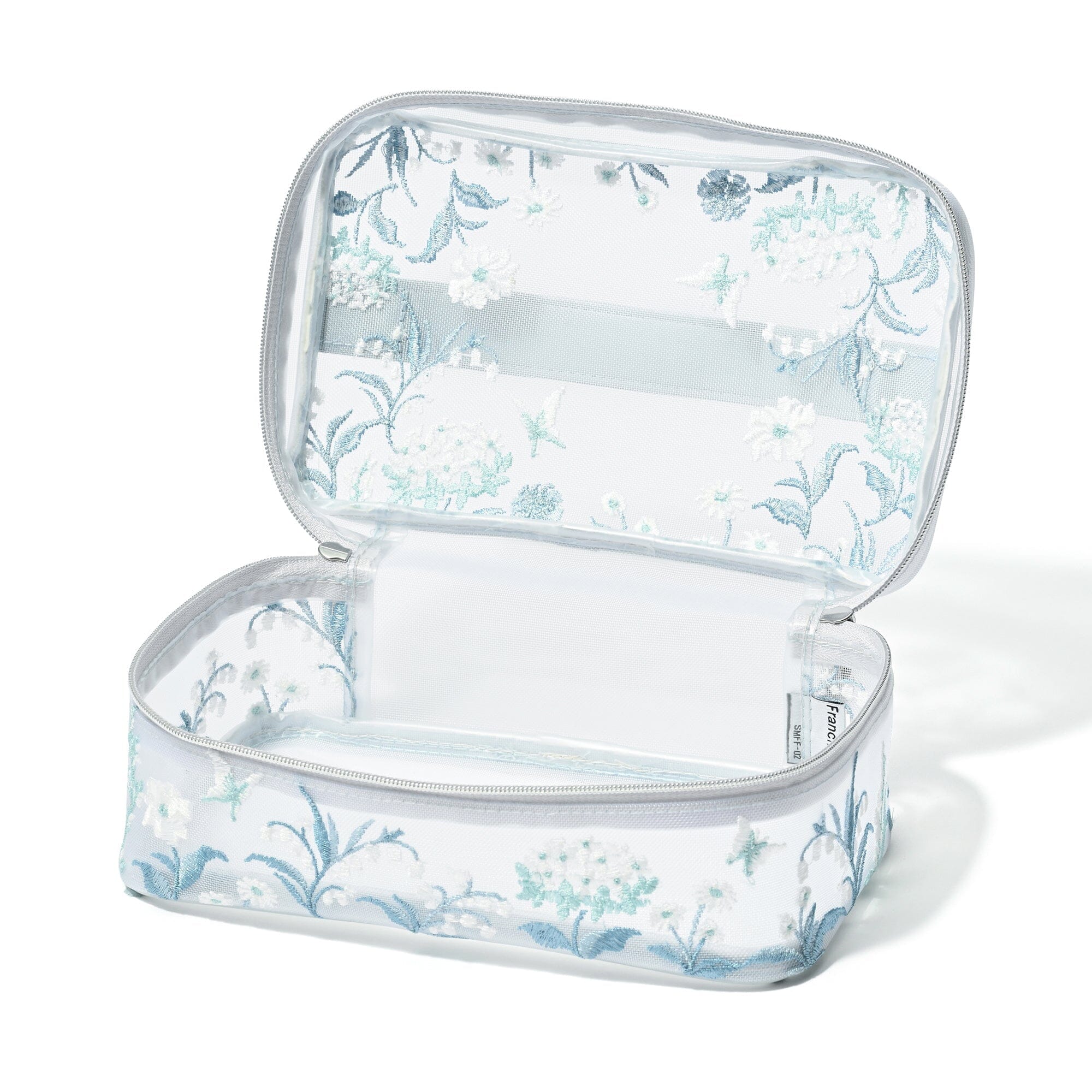 Mesh Embroidery Vanity Pouch Small Light Blue
