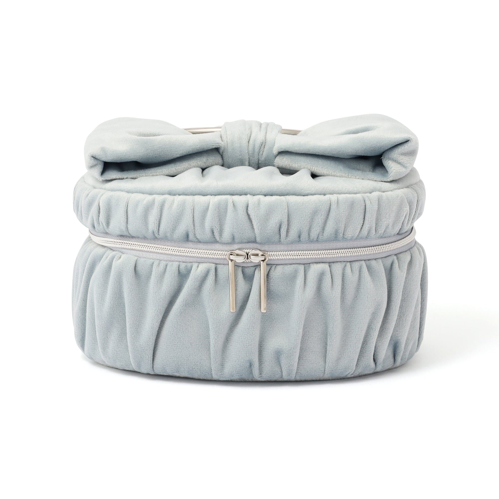 Velour Ribbon Vanity Pouch S Light Blue