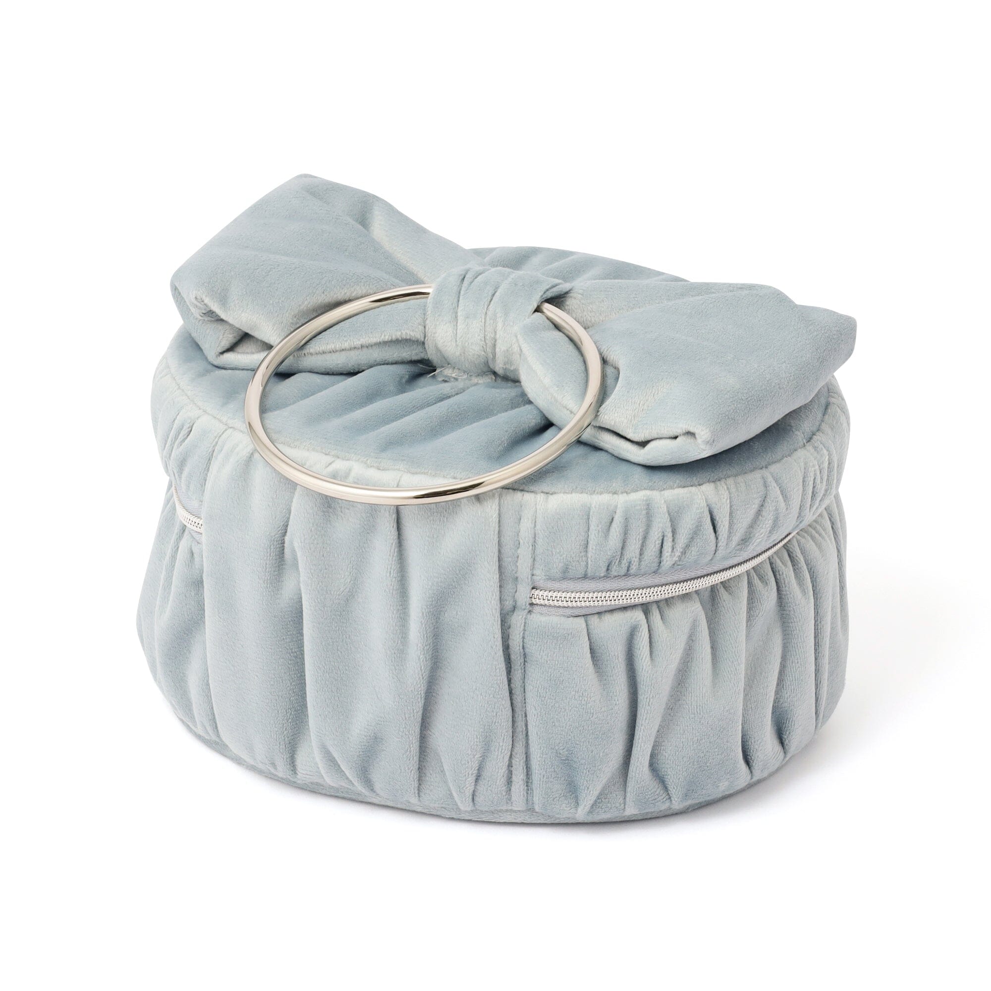 Velour Ribbon Vanity Pouch S Light Blue