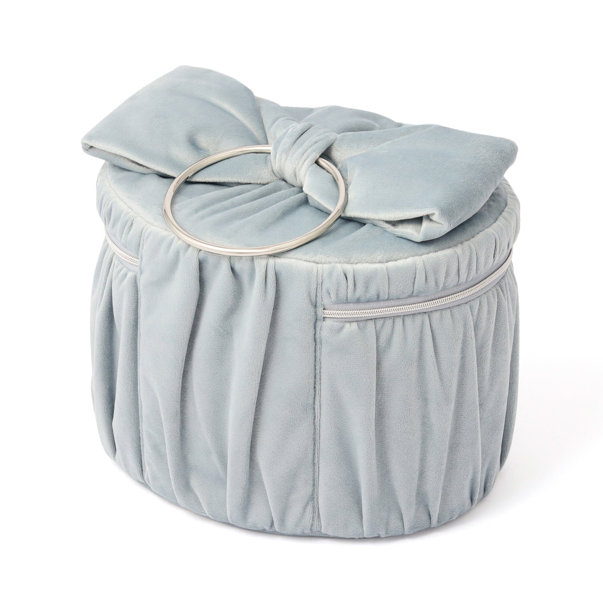 Velour Ribbon Vanity Pouch L Light Blue