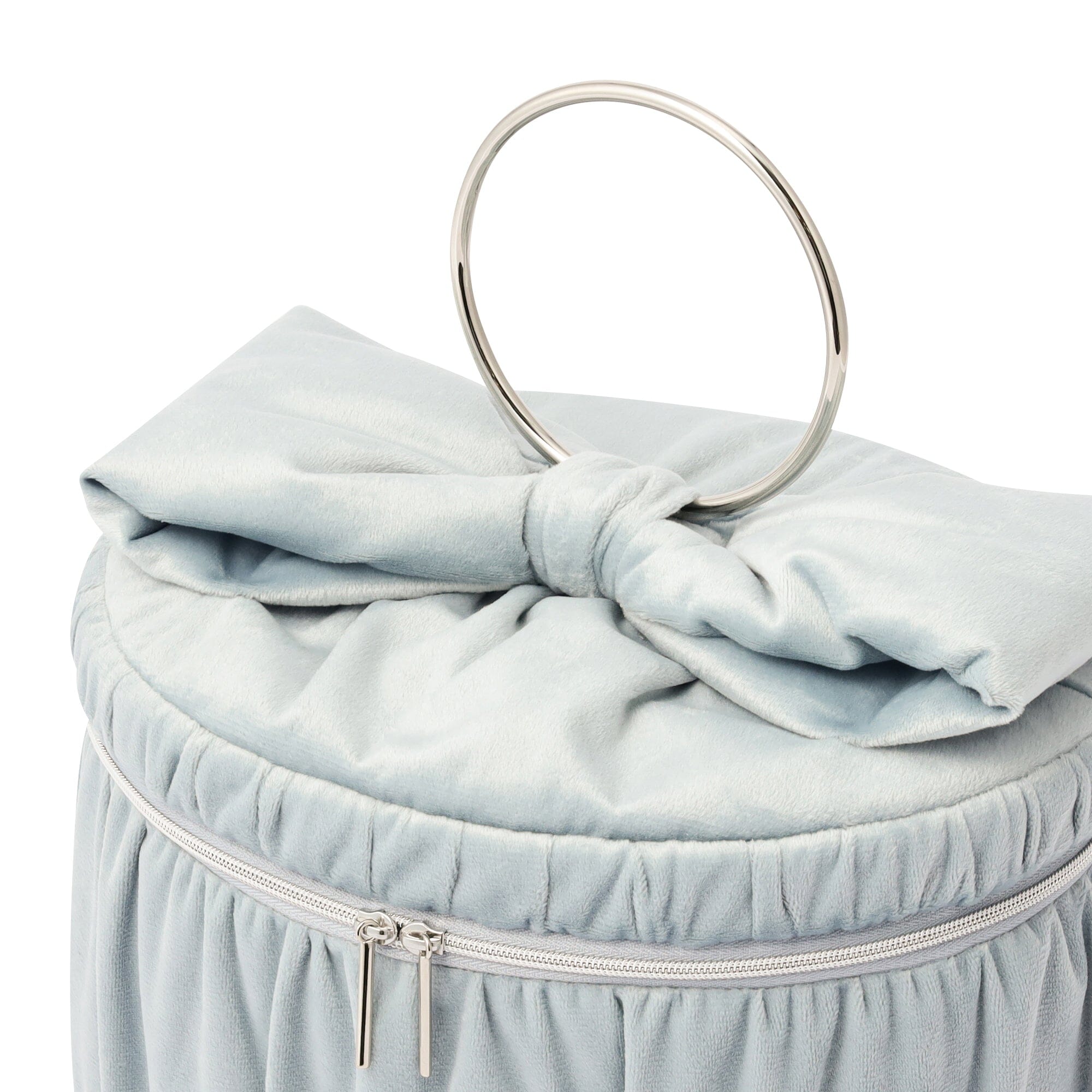 Velour Ribbon Vanity Pouch L Light Blue