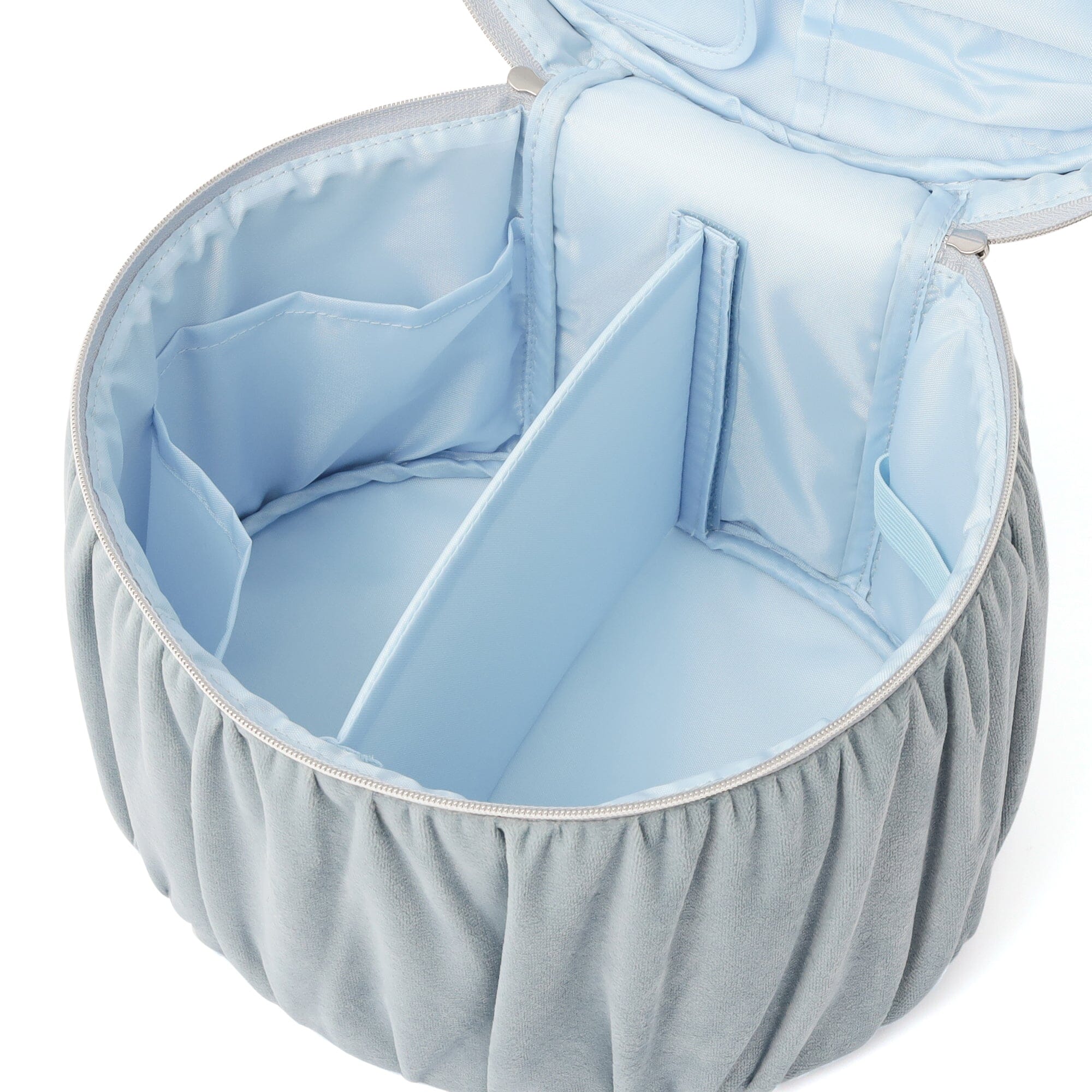 Velour Ribbon Vanity Pouch L Light Blue