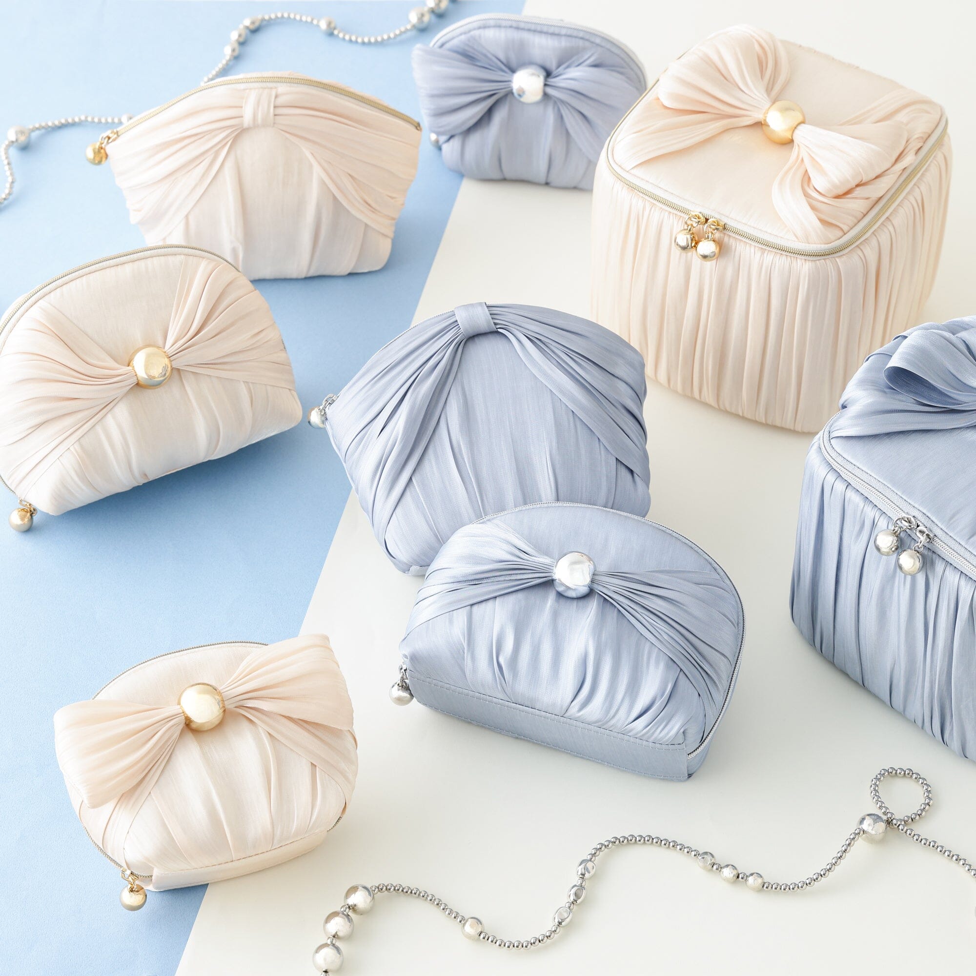 Chiffon Ribbon Vanity Pouch M Light Blue