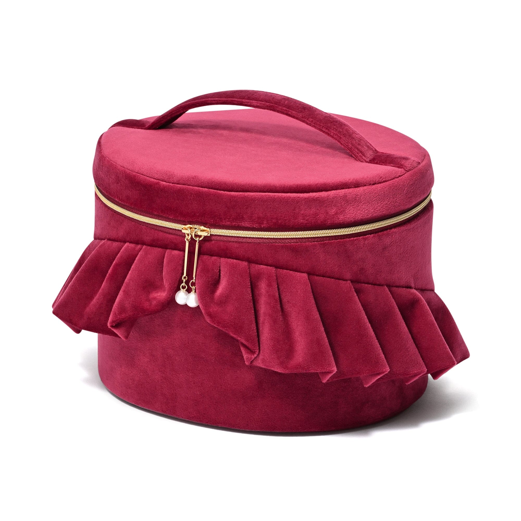 Velour Frill Vanity Pouch L Wine