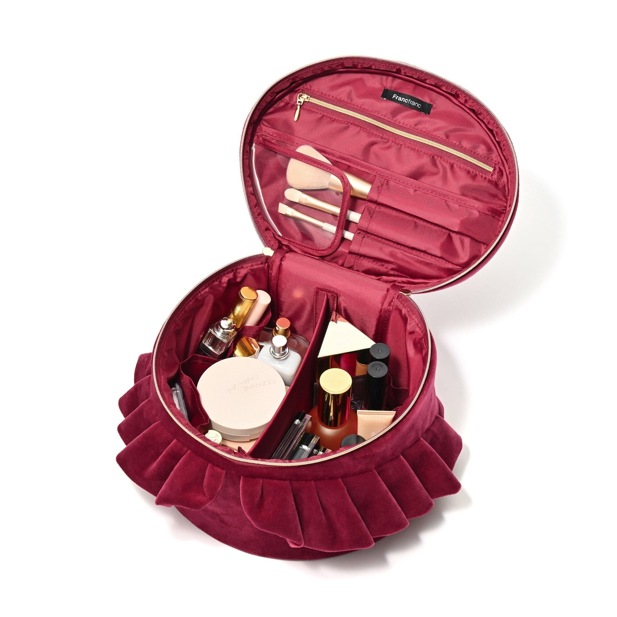 Velour Frill Vanity Pouch L Wine