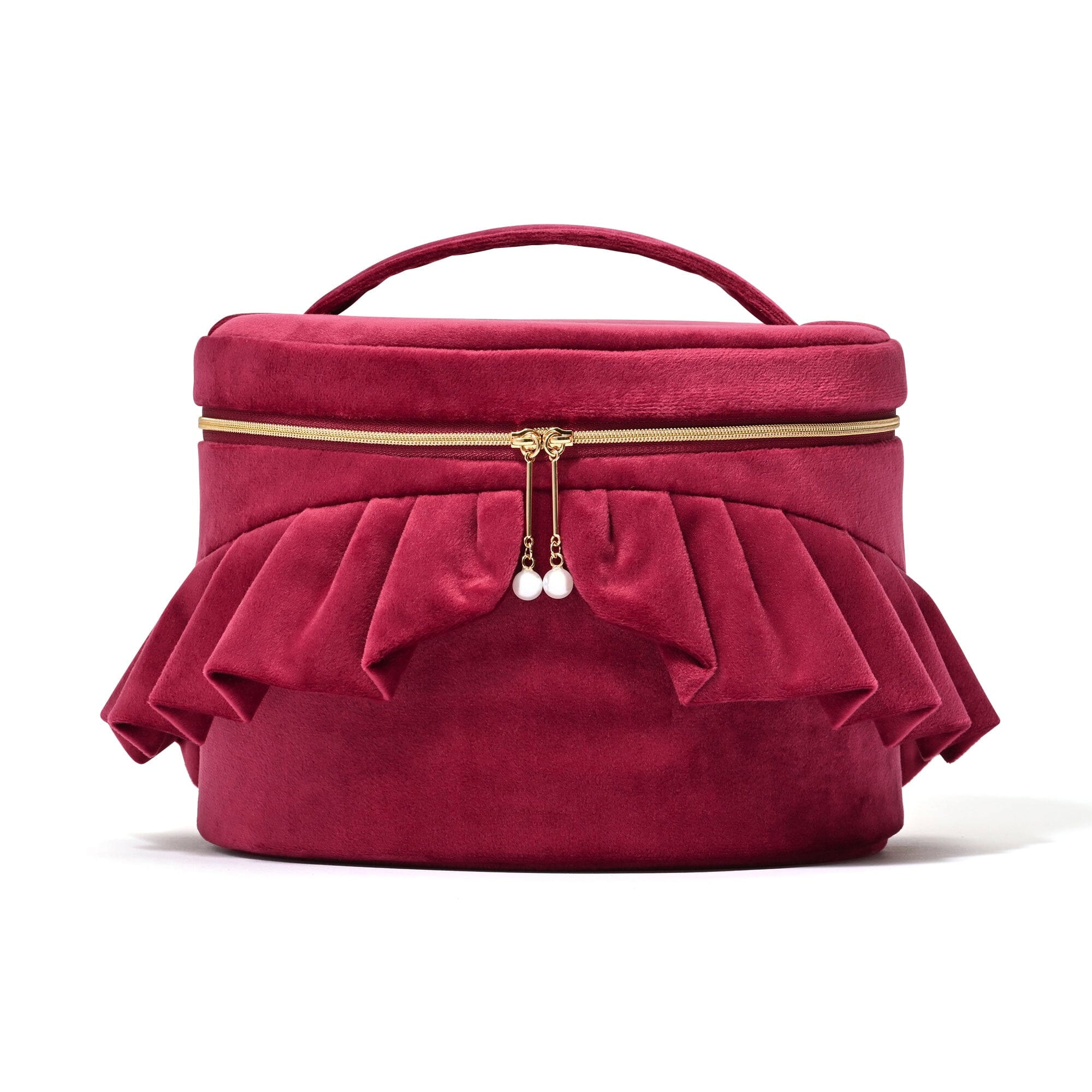 Velour Frill Vanity Pouch L Wine