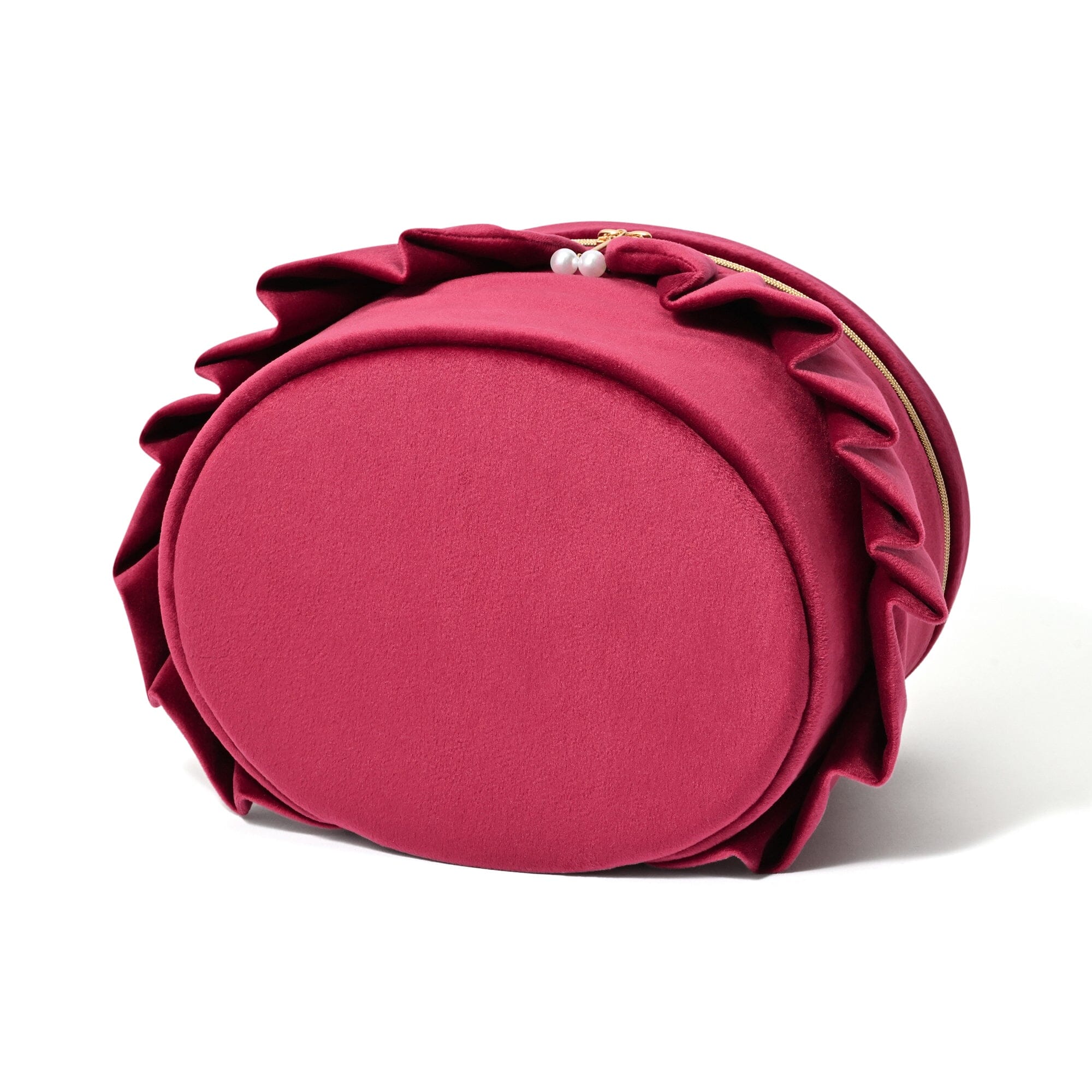 Velour Frill Vanity Pouch L Wine