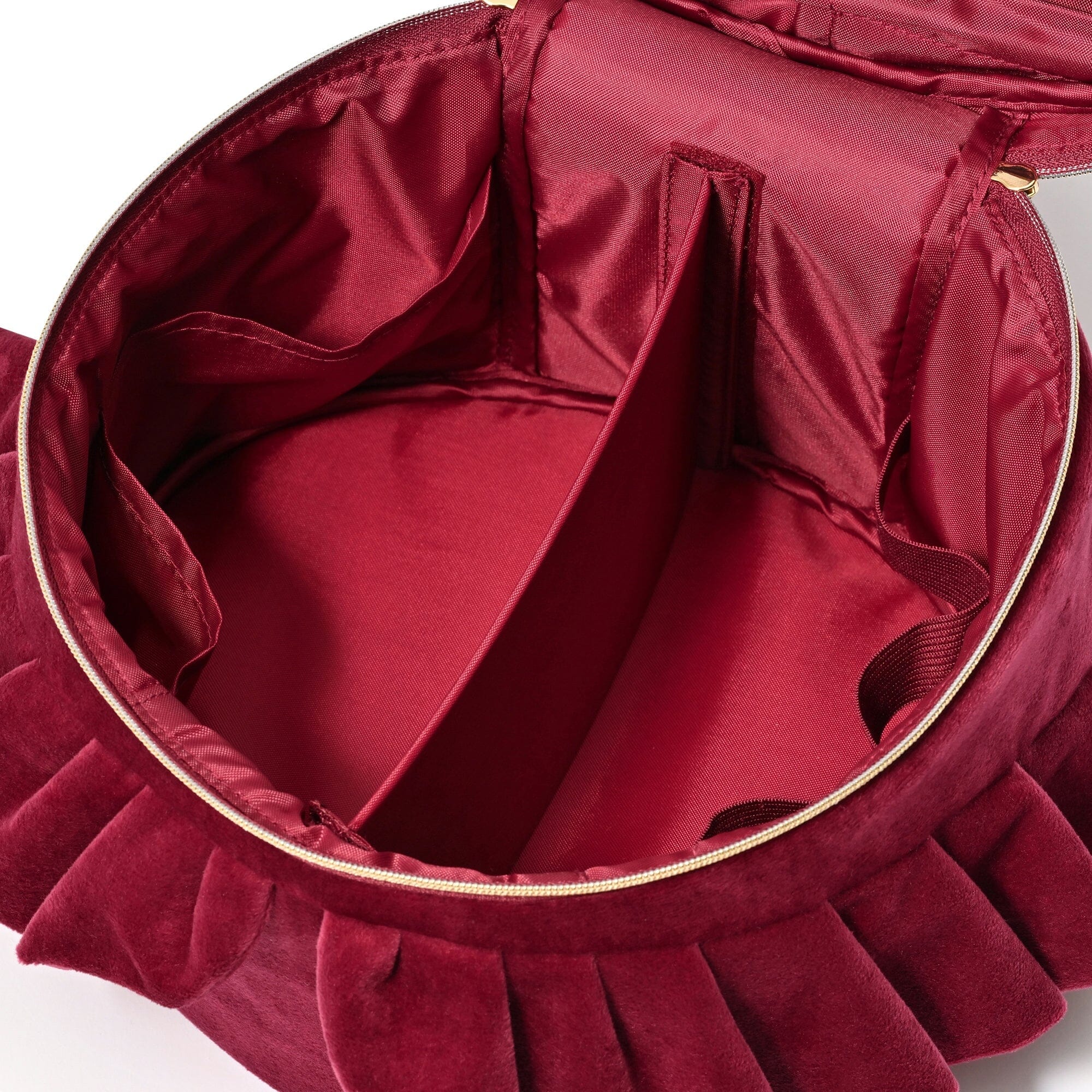 Velour Frill Vanity Pouch L Wine