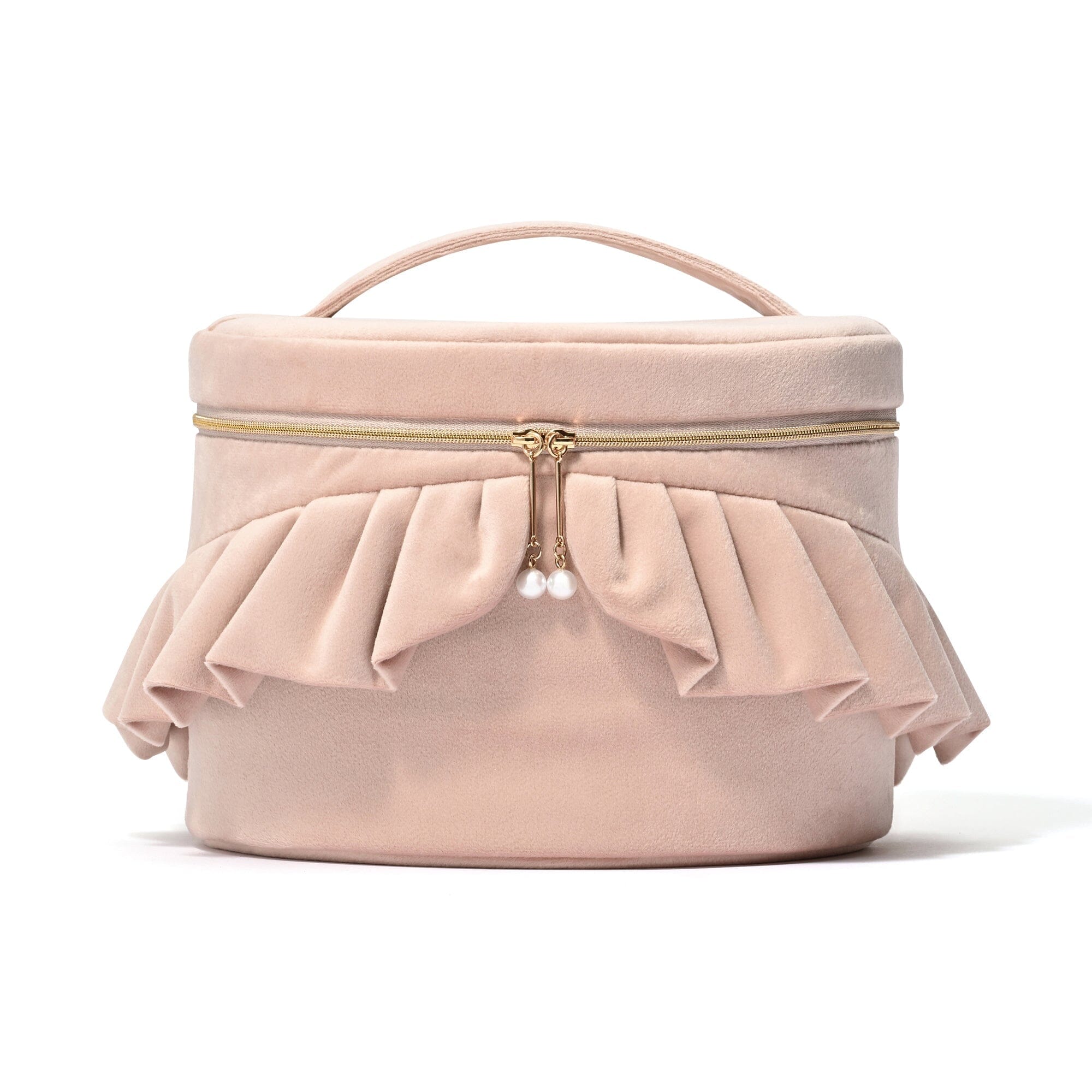 Velour Frill Vanity Pouch L Pink