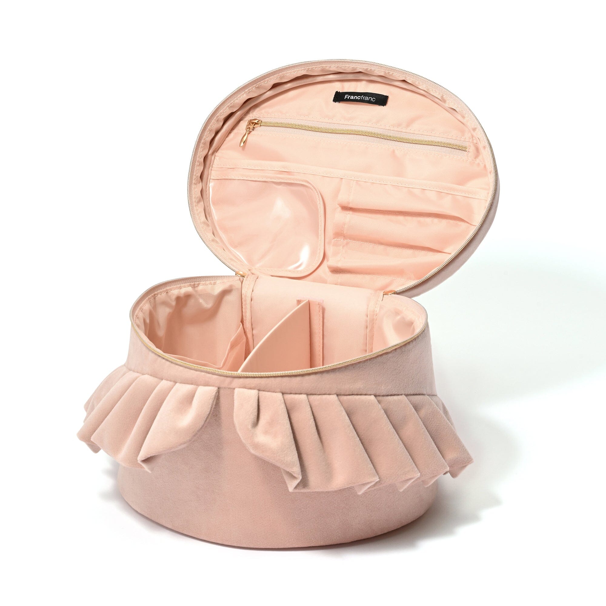 Velour Frill Vanity Pouch L Pink