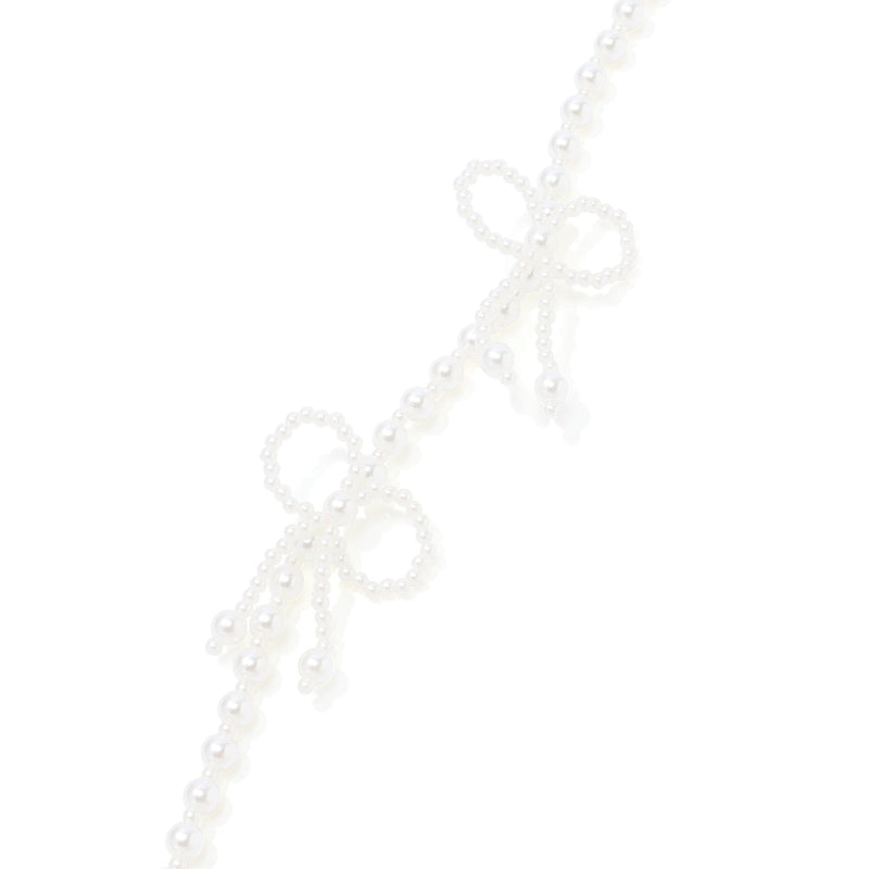 Smartphone strap pearl ribbon white