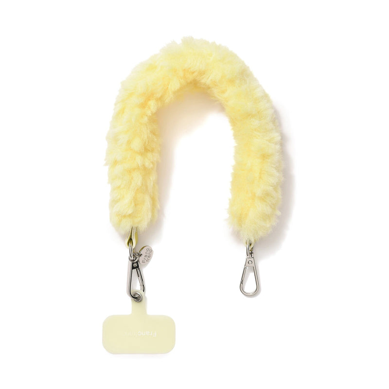 Fur smartphone hand strap yellow