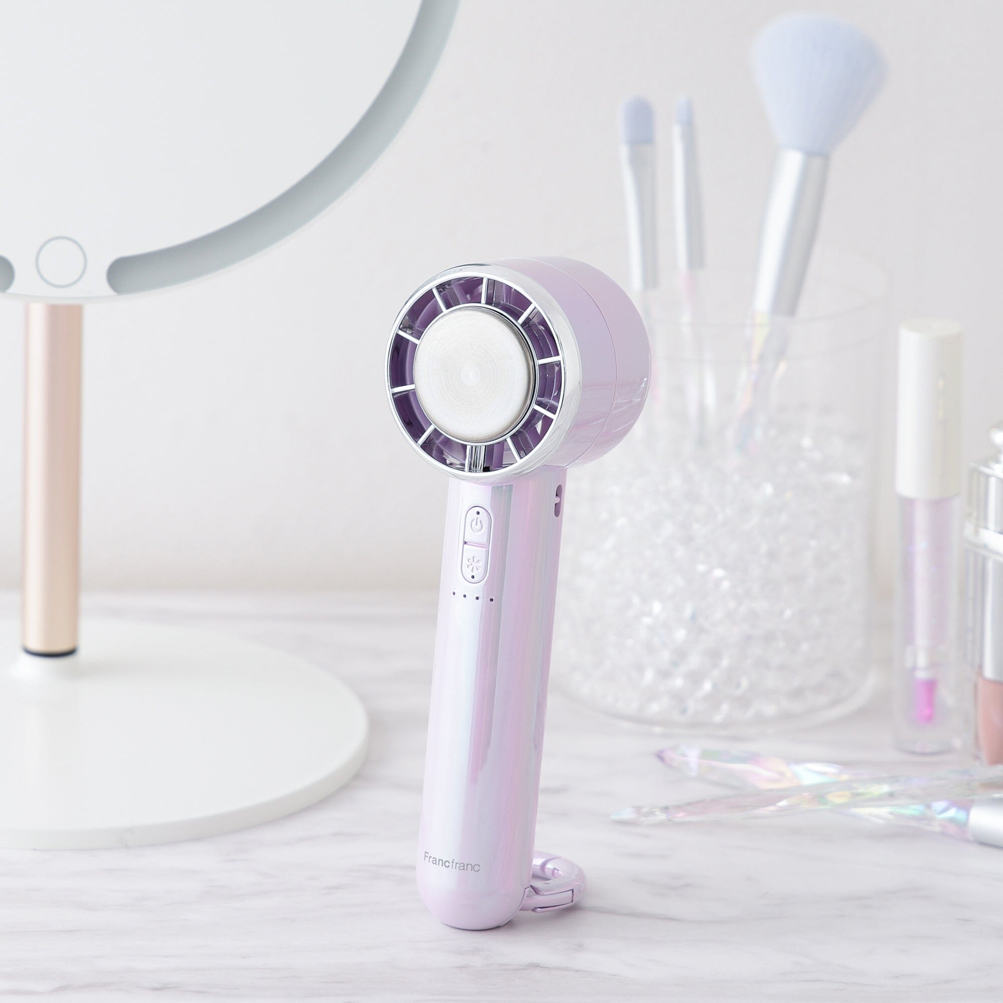 Frais Ice Plate Handy Fan Sheer Marble Pink