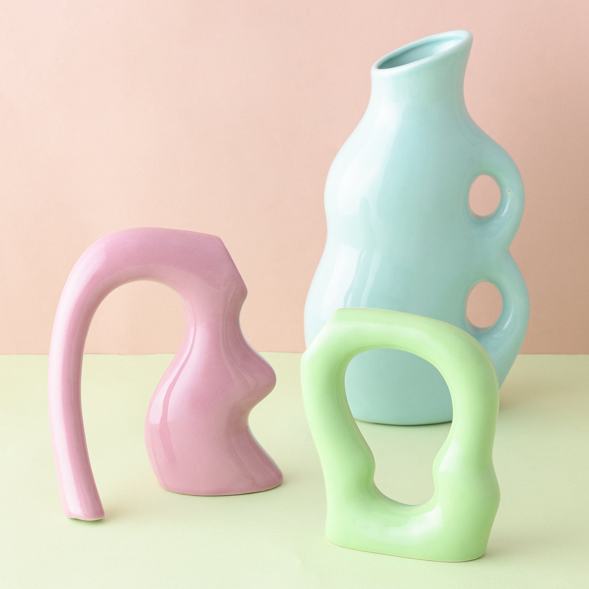 Ceramic Arty Flower Vase Medium Yellow Green