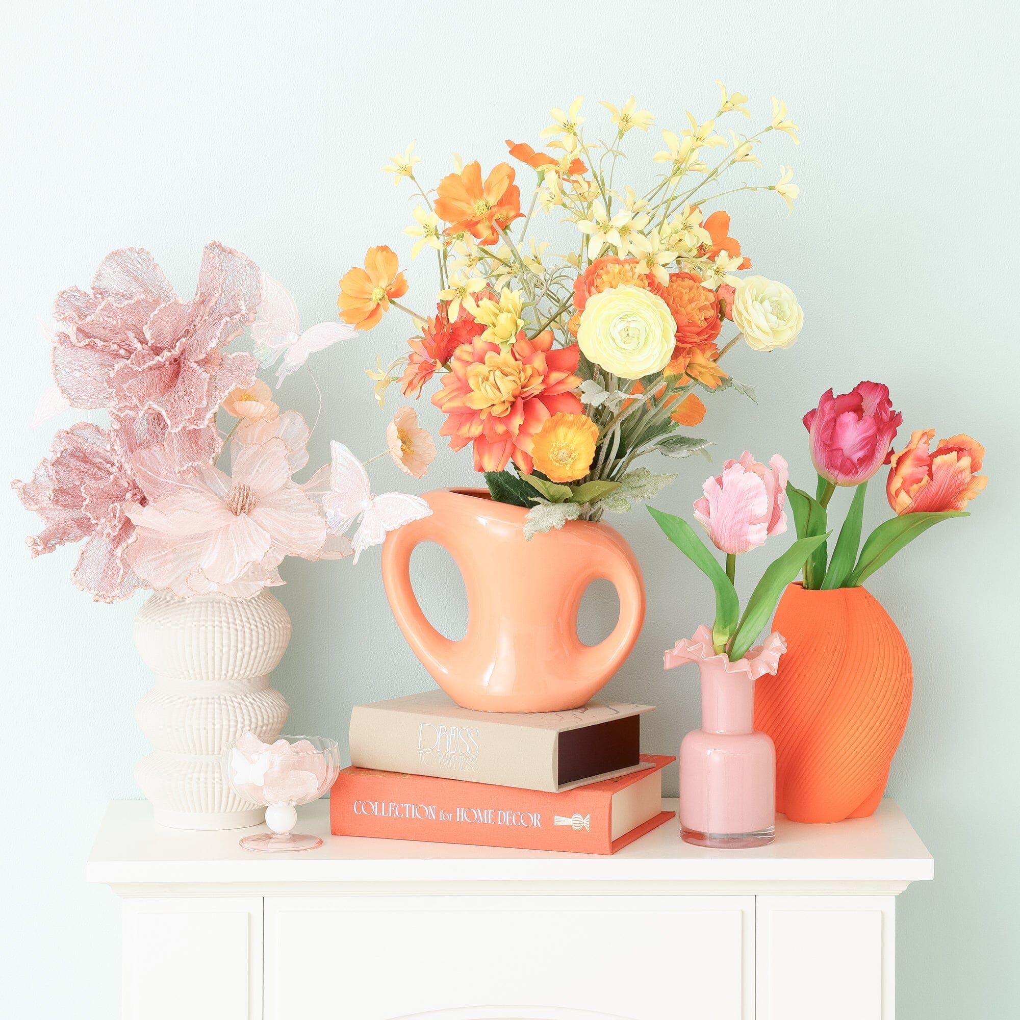 Ceramic 3D Flower Vase Medium Orange