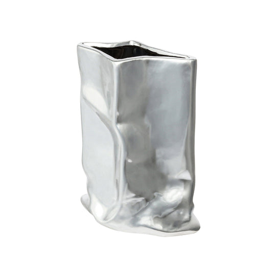 Ceramic Bag Flower Vase Small Silver