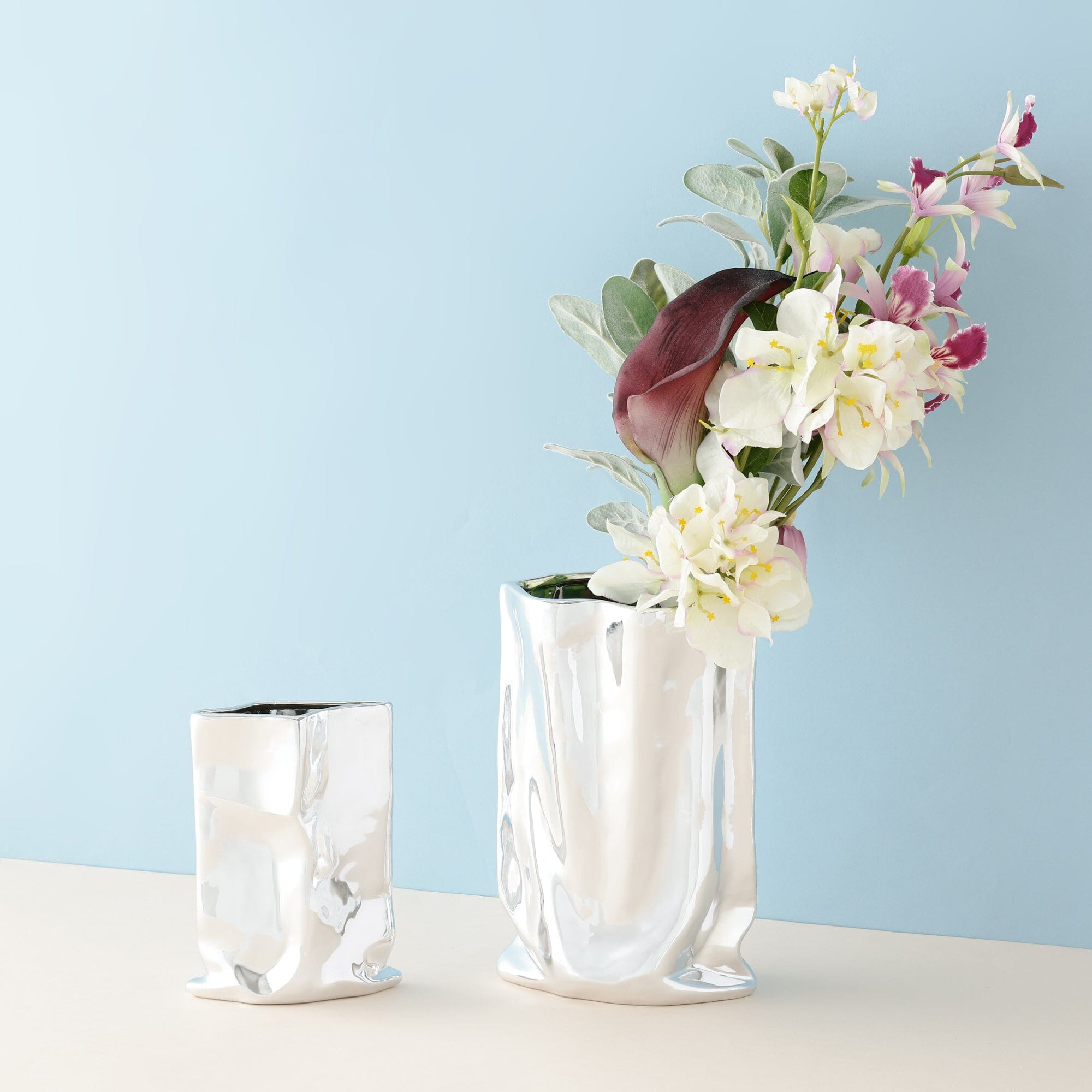Ceramic Bag Flower Vase Small Silver