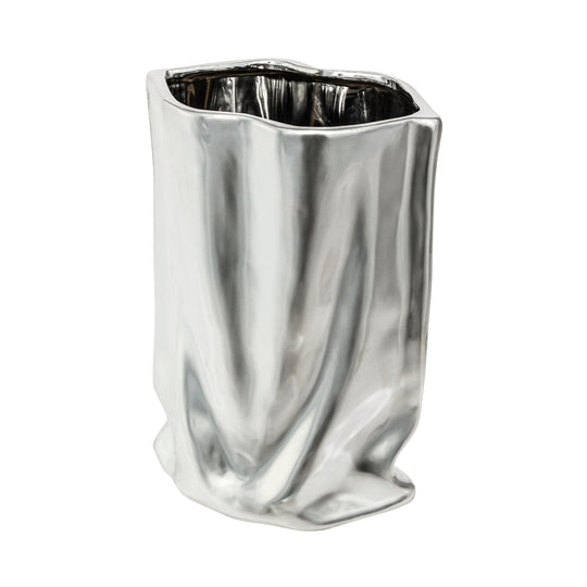 Ceramic Bag Flower Vase Medium Silver