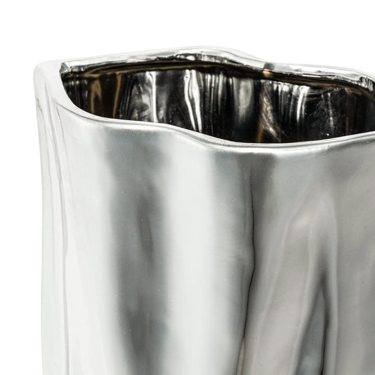 Ceramic Bag Flower Vase Medium Silver