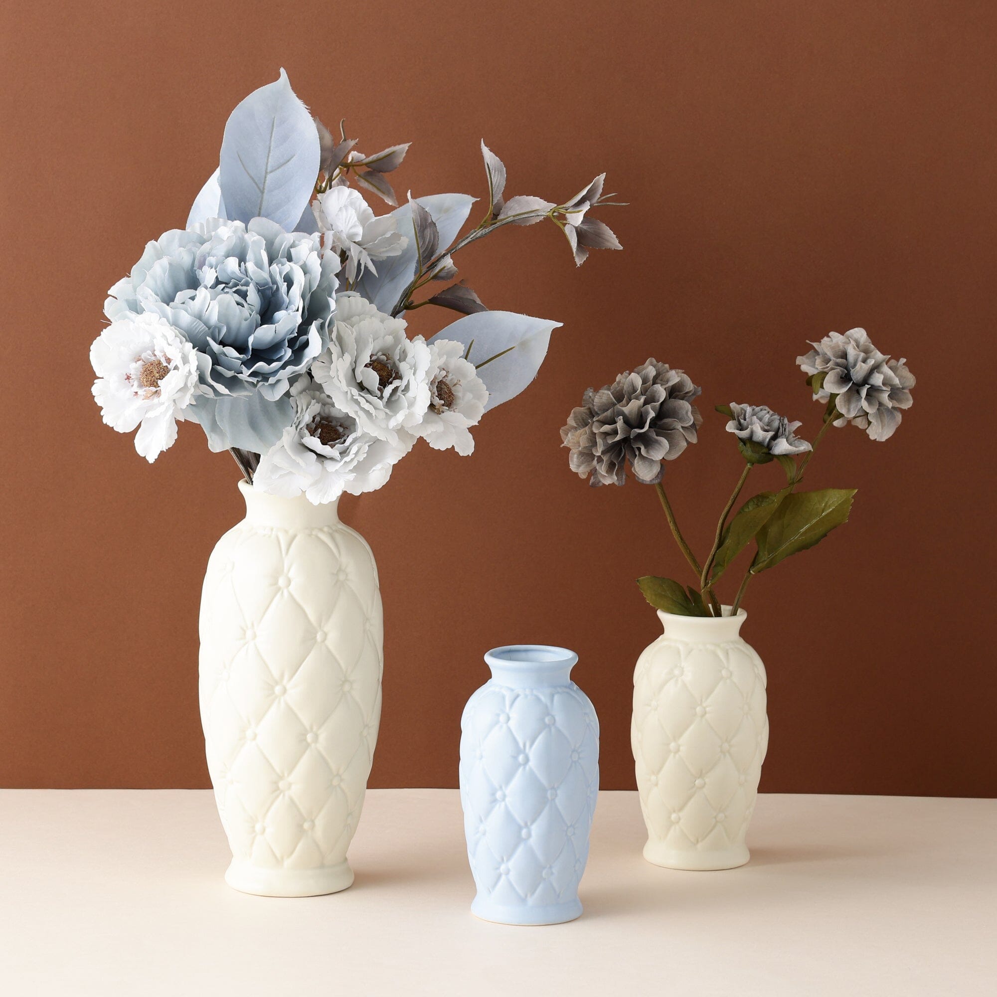 Ceramic Quilt Flower Vase Medium Ivory
