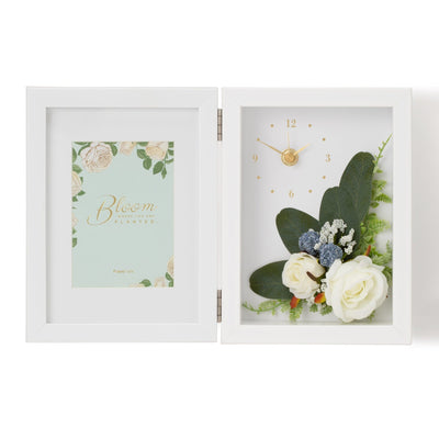 Flower Photo Frame With Clock White