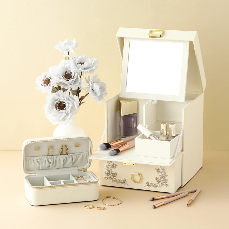 Embroidery Flower  Jewelry Box Beige