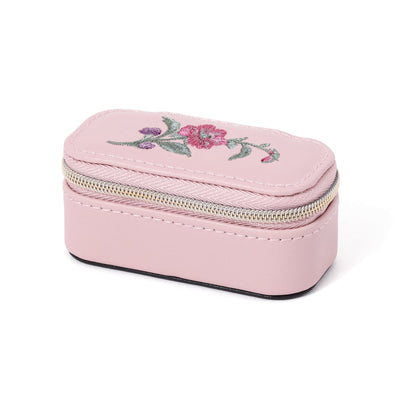 Embroidery Mini Travel Jewelry Box  Pink