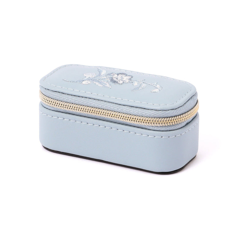 Embroidery Flower Mini Travel Jewelry Box, Blue