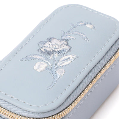 Embroidery Flower Mini Travel Jewelry Box, Blue