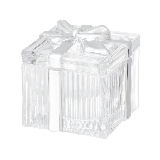 Glass Trinket Box Square Silver