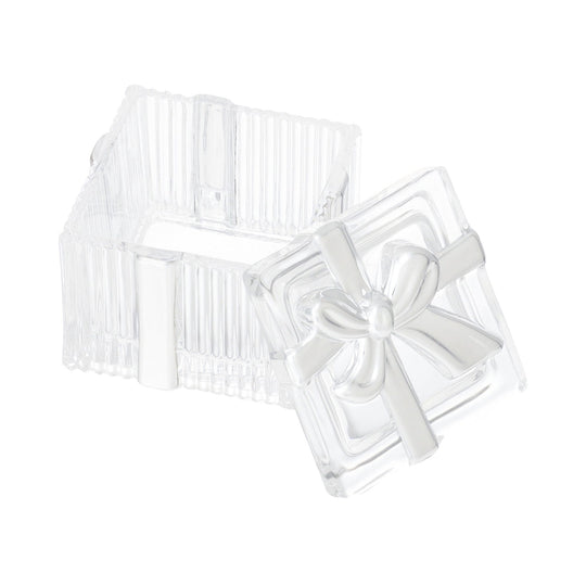 Glass Trinket Box Square Silver
