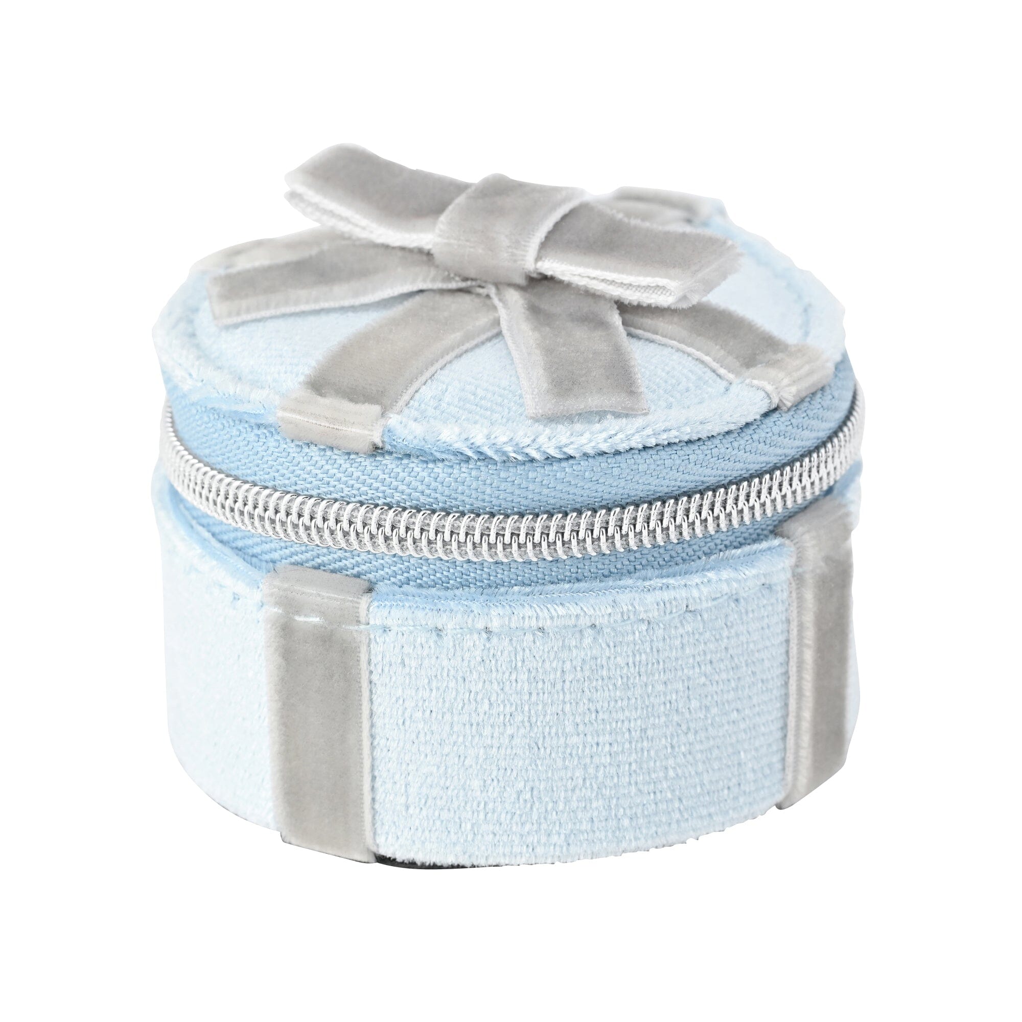 Velour Ribbon Mini Travel Jewelry Box Light Blue