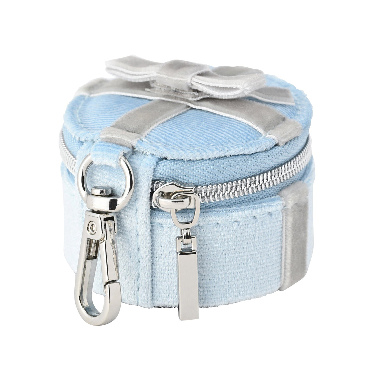 Velour Ribbon Mini Travel Jewelry Box Light Blue