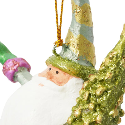 Resin Ornament Santa Tree Green