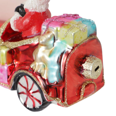 Glass Ornament Santa Car